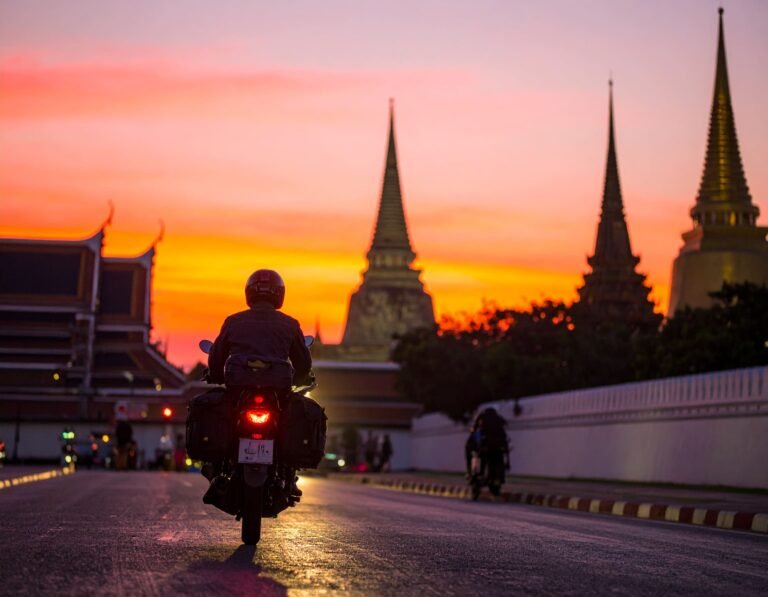 Tourist starting a thailand motorcycle trip in bangkok on a big bike rental